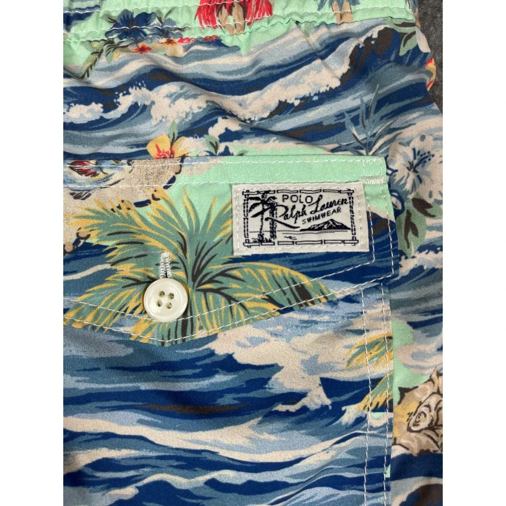 Polo Ralph Lauren Hawaiian Hula Scenic Print Swim Trunks Green Mens Small 6